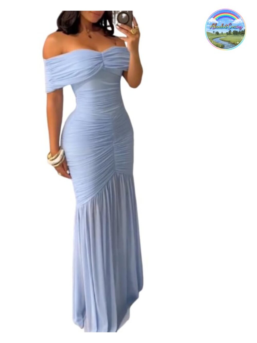 Off Shoulder Ruched Mermaid Maxi Dress - Fitted Party Evening Gown